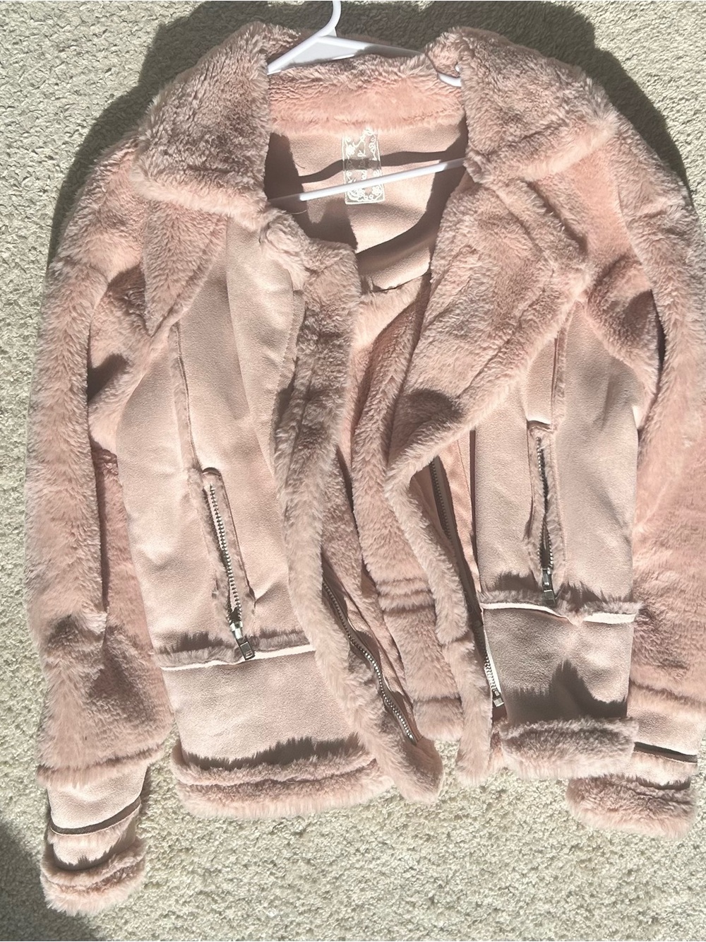 Sadie & Sage Blush Teddy Moto Jacket